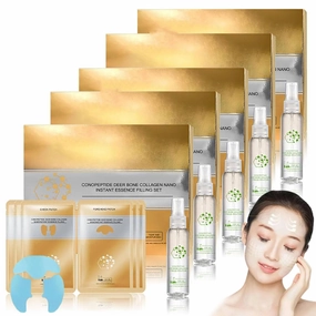 New Instant Skin Essence Collagen Set - Soluble Collagen Filling Mask,Preiplieex Spiral Peptide Deer Bone Collagen Essence Kit,Conopeptide Nano Filling Face Mask Melting Film (5)