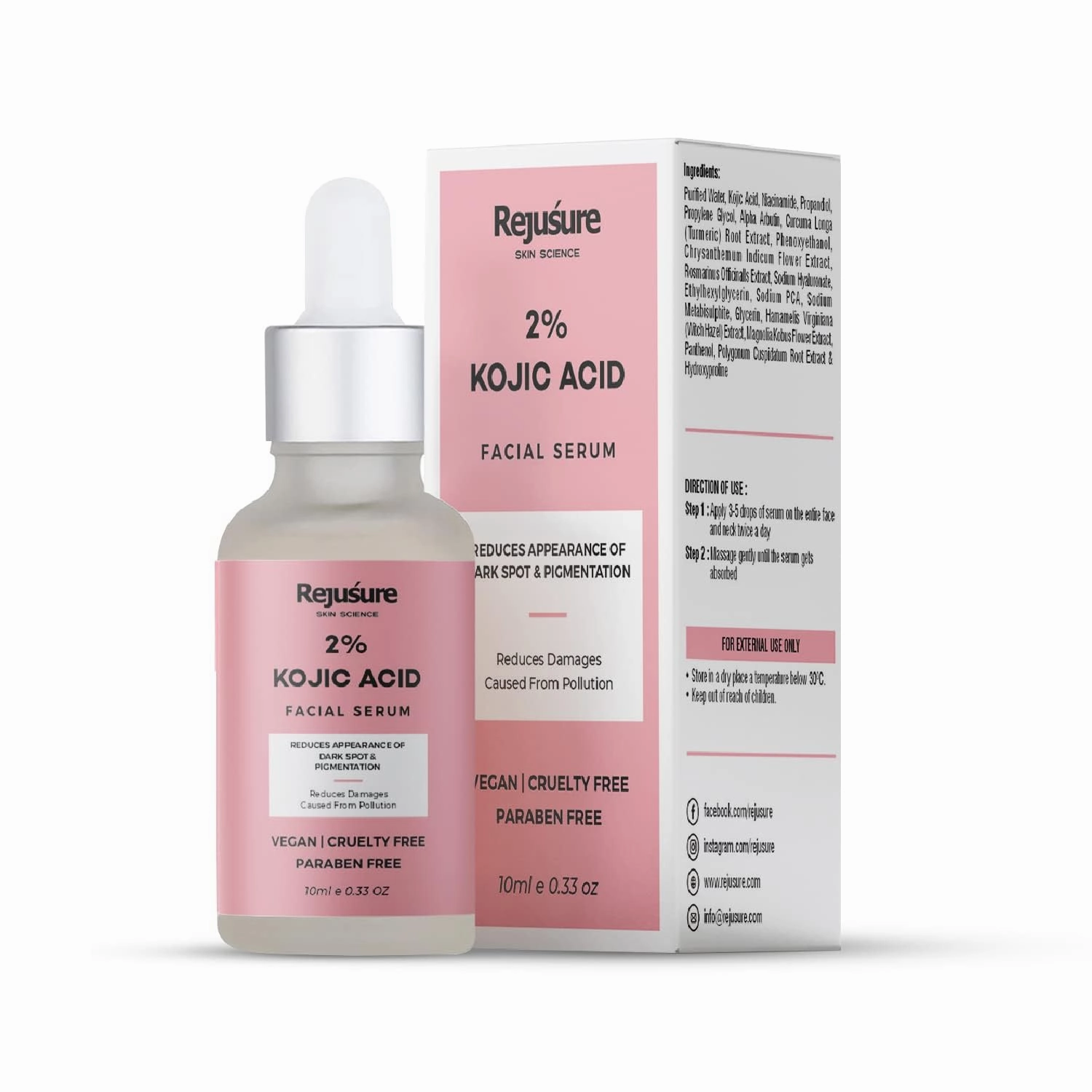 New Reju'.sure 2% Kojic Acid Face Serum with Alpha Arbutin & Niacinamide for Natural and Gentle Treatment for Skin Discoloration Dark Spots & Pigmentation for Men & Women – 10 ml