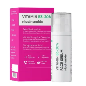 Niacinamid.e Vitamin B3-20% High Dose Face Serum | Targets Acne Marks, Blemishes, Spot Correction, Damage Repair, and Hyperpigmentation | Promotes Clear, Even-Toned Skin | 30ml