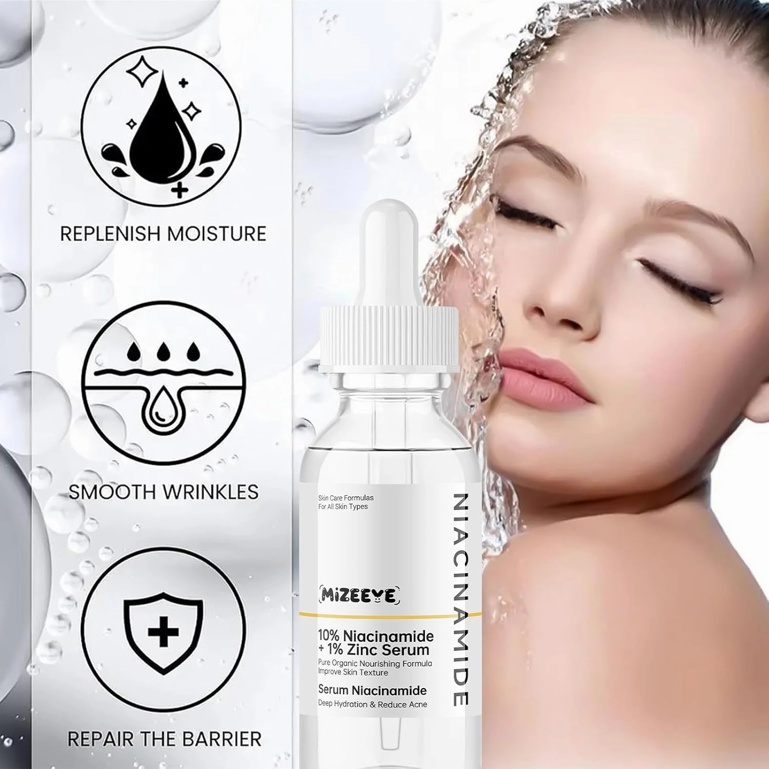 Niacinamide 10%   Zinc 1% Face Serum for Women, 2 PCS Refreshing Niacinamide Facial Serum For Acne.
