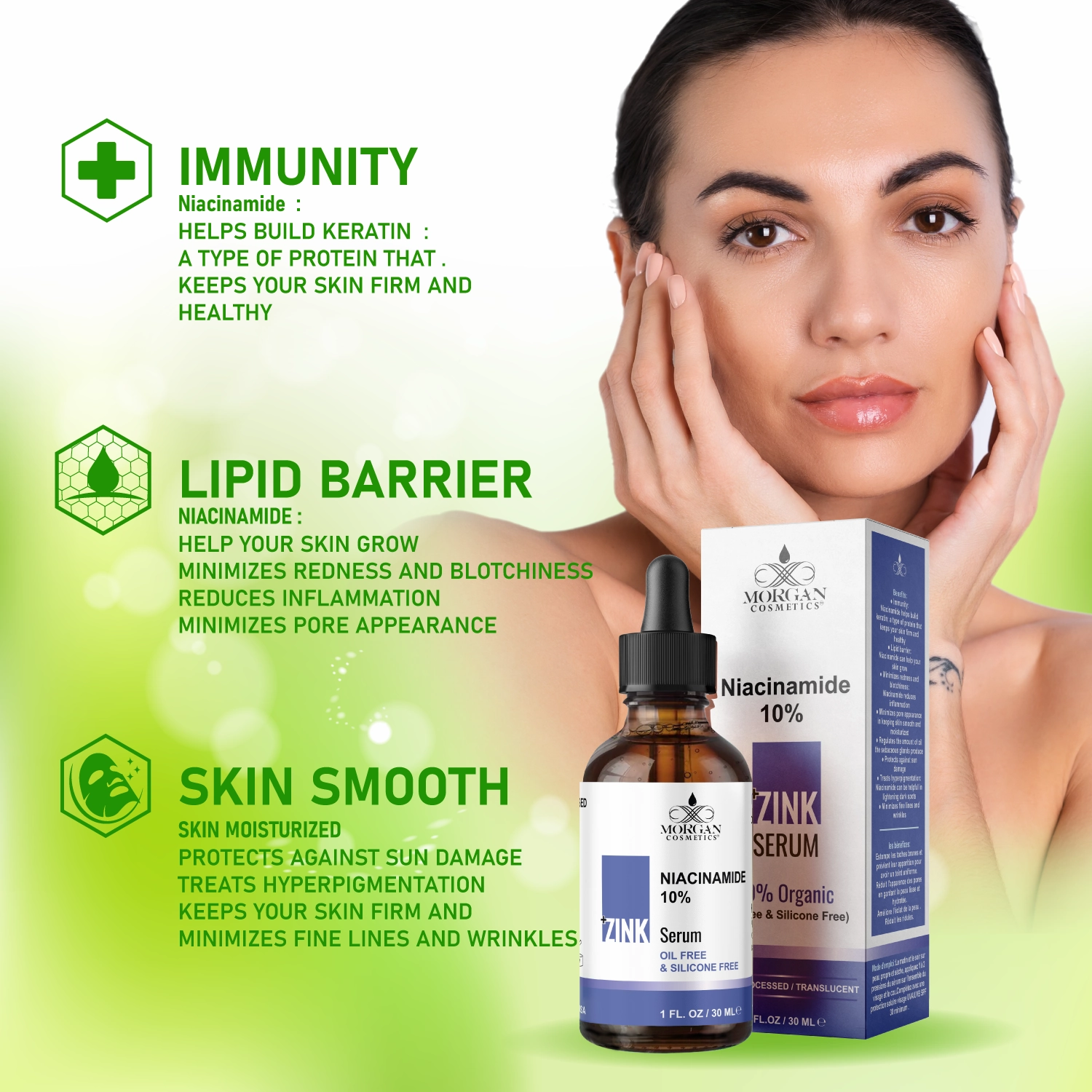 Niacinamide 10%   Zink 1% Serum 1 oz by Morgan Cosmetics