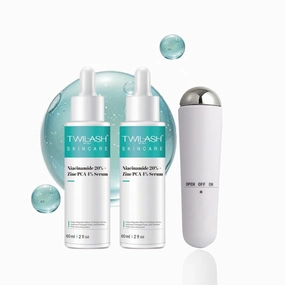Niacinamide 20% & Zinc PCA 4% Serum 2-Pack (60ml Each) – Oil Control, Pore Refinement & Redness Reduction with Facial Massager – Lightweight Serum for Acne-Prone Skin – 120ml Total