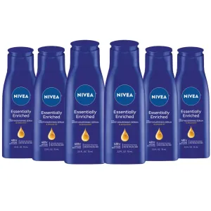 NIVEA Essentially Enriched Body Lotion for Very Dry Skin with Hyaluronic Acid, Almond Oil and Deep Nourishing Serum, 72-Hour Body Moisturizer, 2.5 Fl Oz Bottle (Pack of 6)