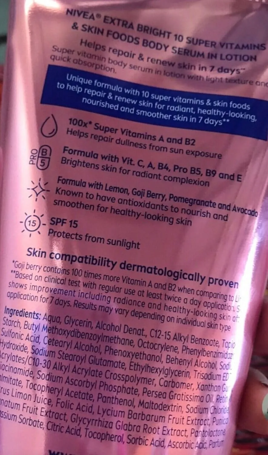 NIVEA Extra Bright 10 Super Vitamins & Skin Foods Body Serum Lotion, Size 320ml, 10.82 Oz (Pack Of 1)