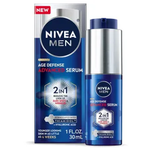 NIVEA MEN Age Defense Advanced Face Serum for Dark Spots with Thiamidol (TM)   Hyaluronic Acid, Skin Care Gifts for Dad, Helps Reduce Look of Dark Spots, Fine Lines & Wrinkles, 1 Fl Oz Bottle