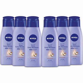 NIVEA Shea Nourish Body Lotion for Dry Skin with Hyaluronic Acid, Shea Butter and Deep Nourishing Serum, 48-Hour Body Moisturizer, 2.5 Fl Oz Bottle, Pack of 6