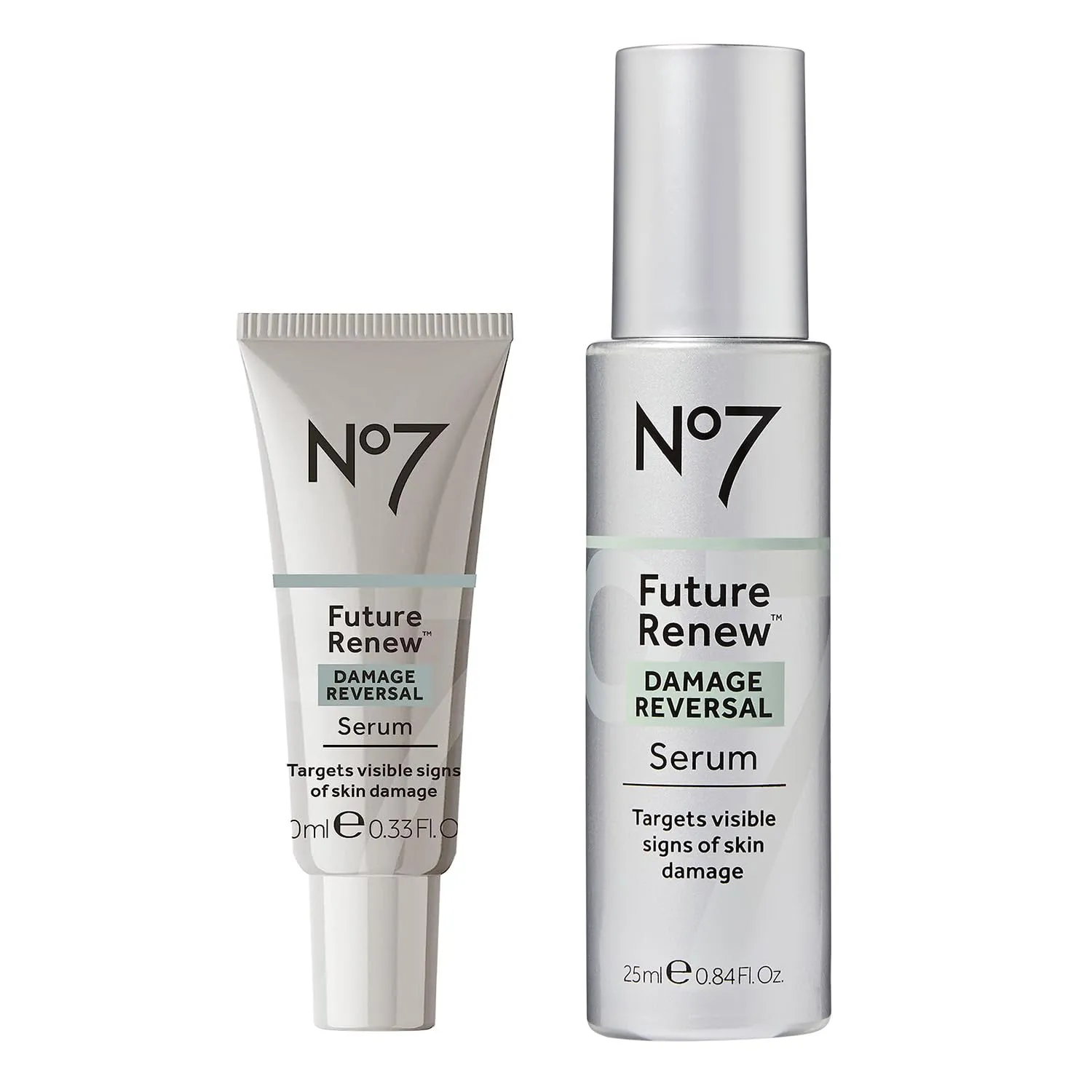 No7 Future Renew Damage Reversal Serum Duo - Anti-Aging Face Serum for Glowing Skin - Hyaluronic Acid   Niacinamide for Skin Damage Reversal - Includes 1 Regular   1 Travel Size (0.33 & 0.84 oz)