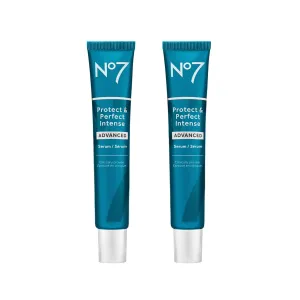 No7 Protect & Perfect Intense Advanced Serum - Rice Protein & Alfalfa Complex for Fine Lines and Wrinkles - Anti-Aging Facial Serum with Matrix 3000  Technology (2 pack, 1.69 Fl Oz each)