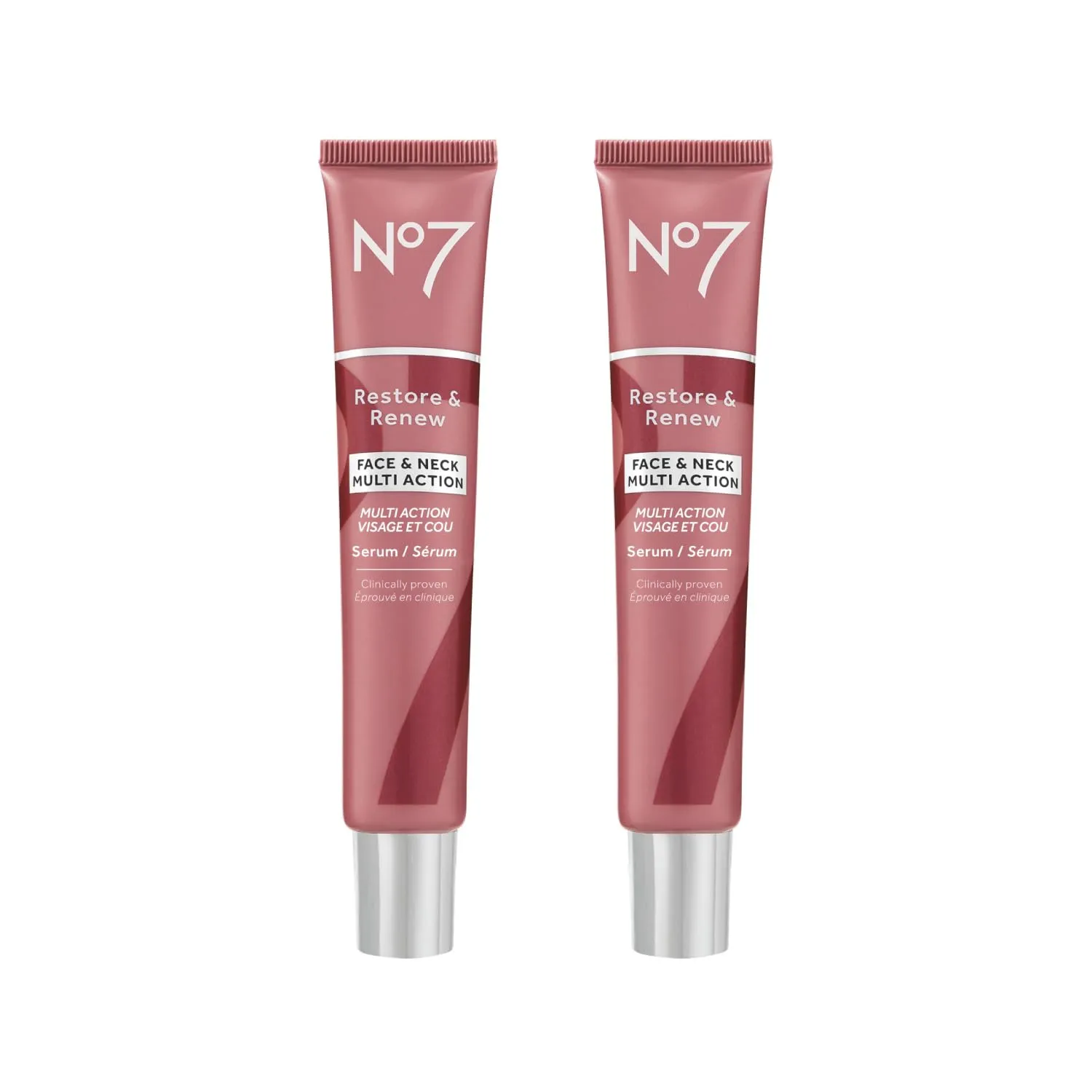 No7 Restore & Renew Face & Neck Multi-Action Serum - Collagen Peptide Anti-Aging Facial Treatment - Hyaluronic Acid Hydrating   Pro Retinol Skin Firming Hibiscus Peptides (2 Pack, 1.69 Fl Oz Each)
