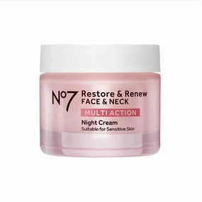No7 Restore & Renew Multi Action Face & Neck Night Cream - Collagen Peptide Anti-Aging Face Cream - Hydrating Hyaluronic Acid   Skin Firming Fragrance-Free (50ml)