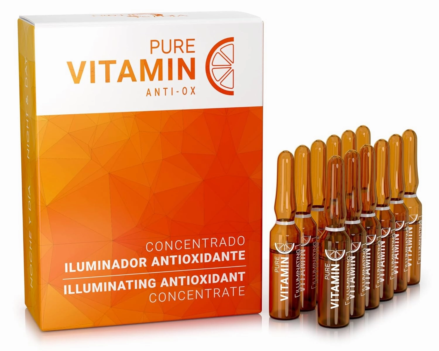 Noche Y Dia Vitamin C Ampoule Oil - Anti Aging Face Moisturizer Serum with Ascorbic Acid - Hydrate and Firm Skin - Boost Collagen - 12 x 2mL (.07 fl oz)