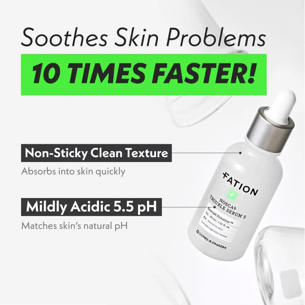 NOSCA9 Trouble Serum S | Hydrating cica kbeauty Serum for Face w/Centella Asiatica, Panthenol & Apple Extract | Calming Facial Madecassoside Serum Korean Skin Care (Pack of 1, 1.01 Fl Oz)