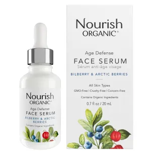 Nourish Organic Face Serum, Bilberry & Arctic Berries – Age Defense Formula with Vitamin C and Vitamin A, 0.7 Oz   Washable Cotton Round