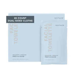 NuFACE Prep-N-Glow Facial Towelettes - 2-in-1 Exfoliating   Cleansing Makeup Remover Wipes, Hyaluronic Acid Travel Face Wipes to Hydrate & Brighten for Glowing Skin - 20 Individually Wrapped Cloths