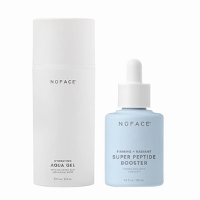 NuFACE Home & Away Bundle - Aqua Gel & Super Peptide Booster Face Serum - Microcurrent Gel Activator & Skin Firming Peptide Serum - IonPlex Tech Enhances NuFACE Device Results - 2 Ct (3.3 oz & 1 oz)
