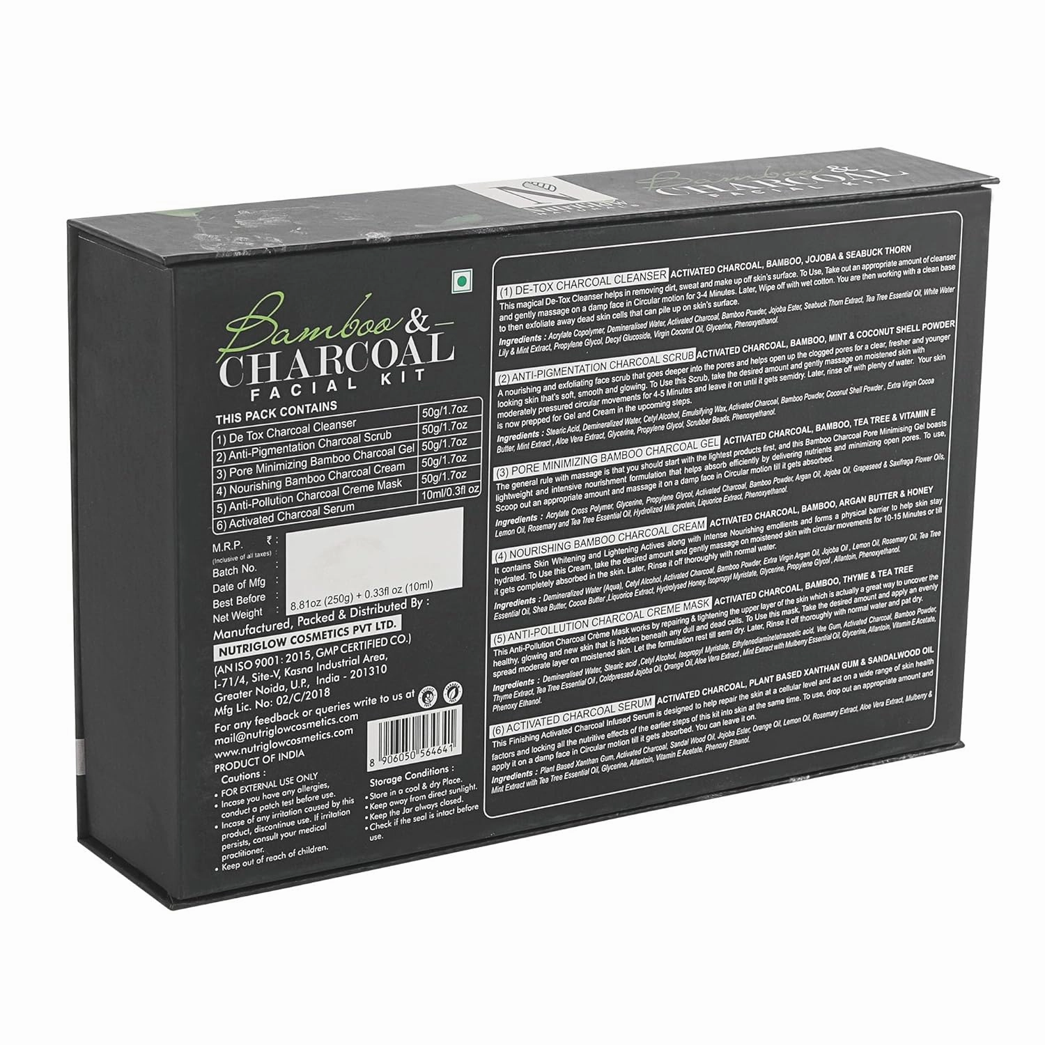 NUTRIGLOW Natural's Bamboo & Activated Charcoal Facial Kit For Brighter Skin, Deep Pore Cleansing Acne Prone Oily Skin & Blackheads Removal, All Skin types (8.8 Oz   0.3 Fl Oz)