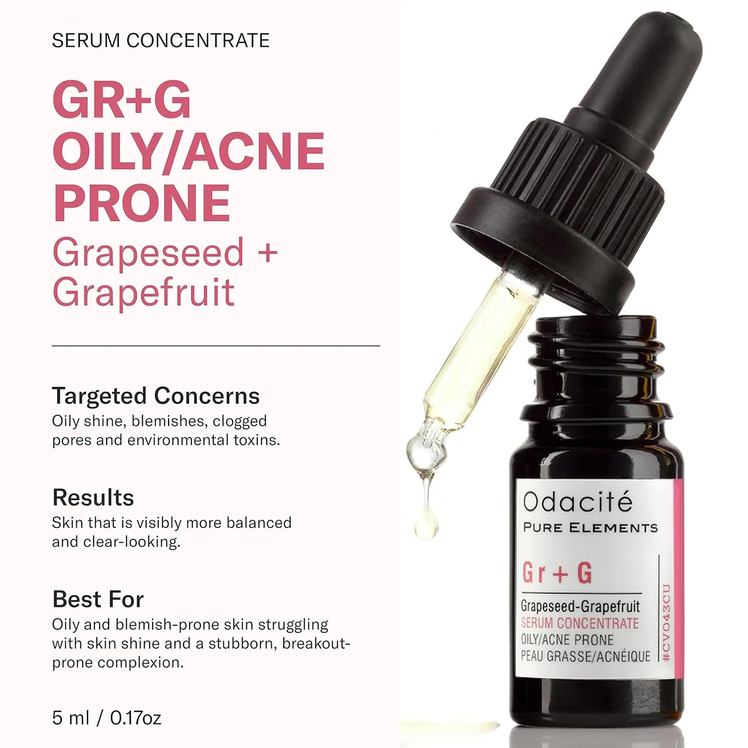 Odacité Acne Serum Concentrate for Face, Pore Cleanser Facial Oil for Skincare with Grapeseed   Grapefruit - Blackhead Remover & Oily Blemish Prone Skin Facial Serum Moisturizer Oil, 0.17 fl. Oz