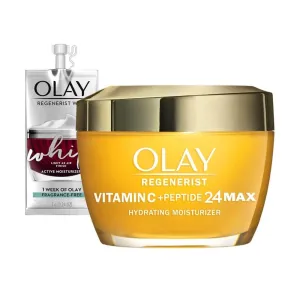 Olay Regenerist Vitamin C MAX   Peptide 24 Brightening Face Moisturizer for Brighter Skin, Lightweight anti aging cream for dark spots 1.7oz, Includes Whip Travel Size for Dry Skin