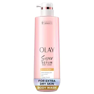 Olay Super Serum Body Wash for Extra Dry Skin, 24hr Long Lasting Hydration, 5  Ingredient Serum Complex for Bright Even Firm Luminous Skin, 18.5 fl oz