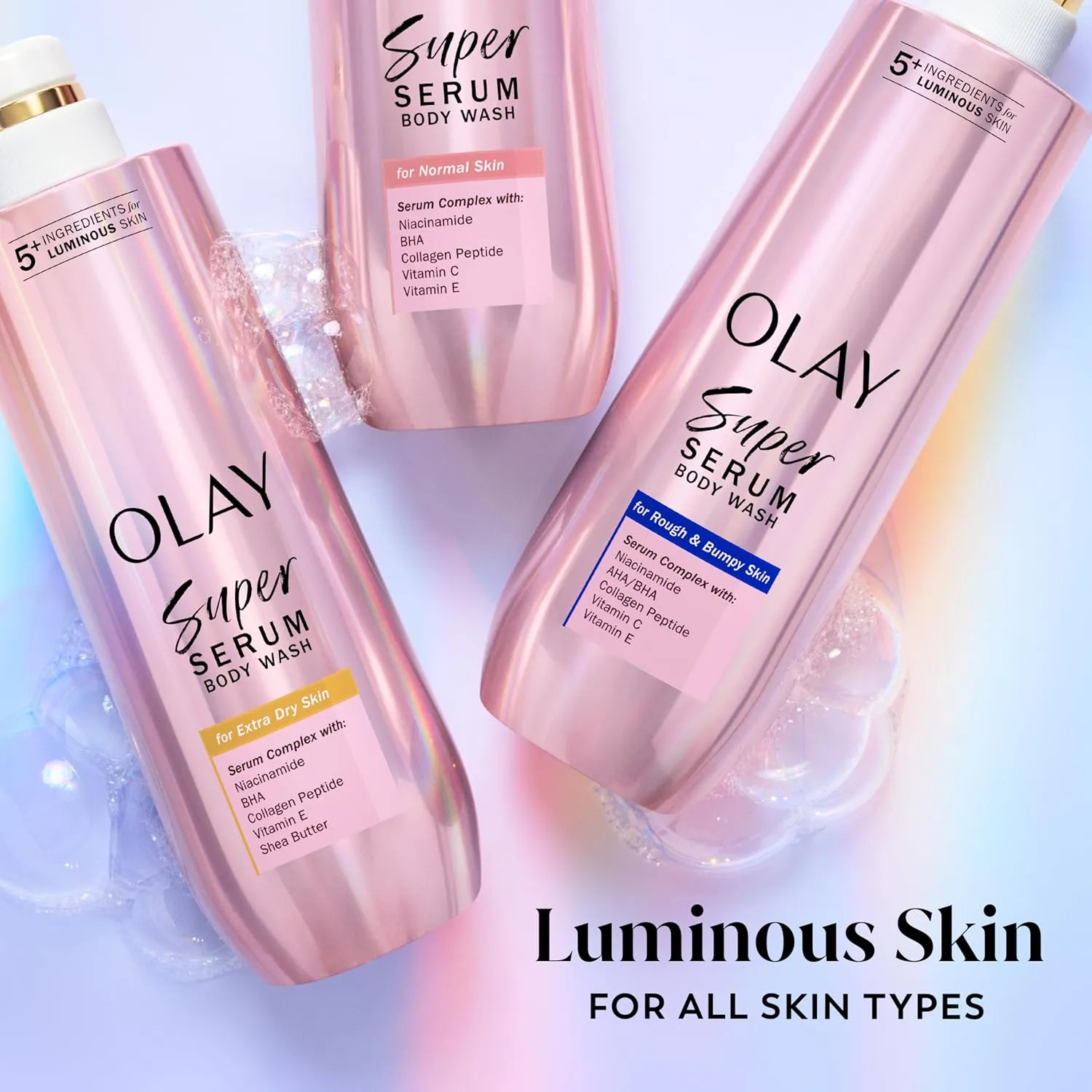 Olay Super Serum Body Wash for Extra Dry Skin, 24hr Long Lasting Hydration, 5  Ingredient Serum Complex for Bright Even Firm Luminous Skin, 18.5 fl oz