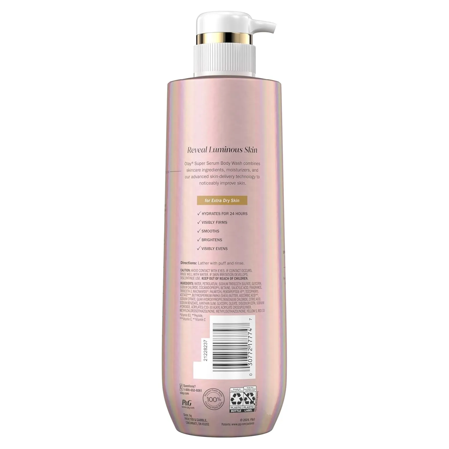 Olay Super Serum Body Wash for Extra Dry Skin, 24hr Long Lasting Hydration, 5  Ingredient Serum Complex for Bright Even Firm Luminous Skin, 18.5 fl oz