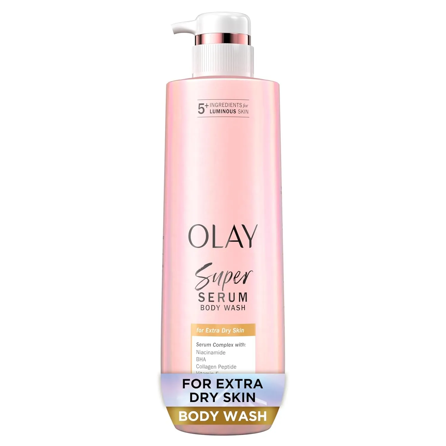 Olay Super Serum Body Wash for Extra Dry Skin, 24hr Long Lasting Hydration, 5  Ingredient Serum Complex for Bright Even Firm Luminous Skin, 18.5 fl oz