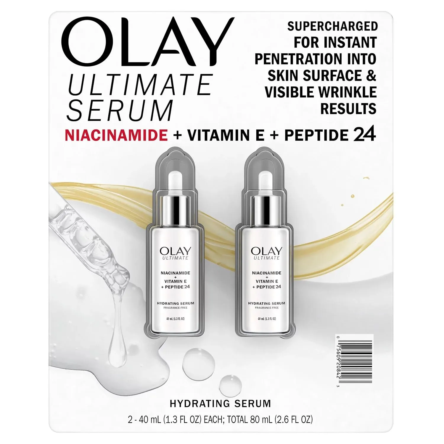 Olay Ultimate Niacinamide   Vitamin E   Peptide 24 Hydrating Serum, 1.3oz (2 Ct)