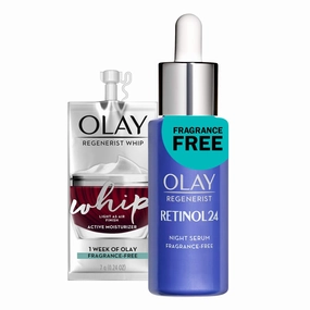 Olay Regenerist Retinol Face Serum, Retinol 24 Night Face Serum, 1.3oz   Whip Face Moisturizer Travel/Trial Size Gift Set