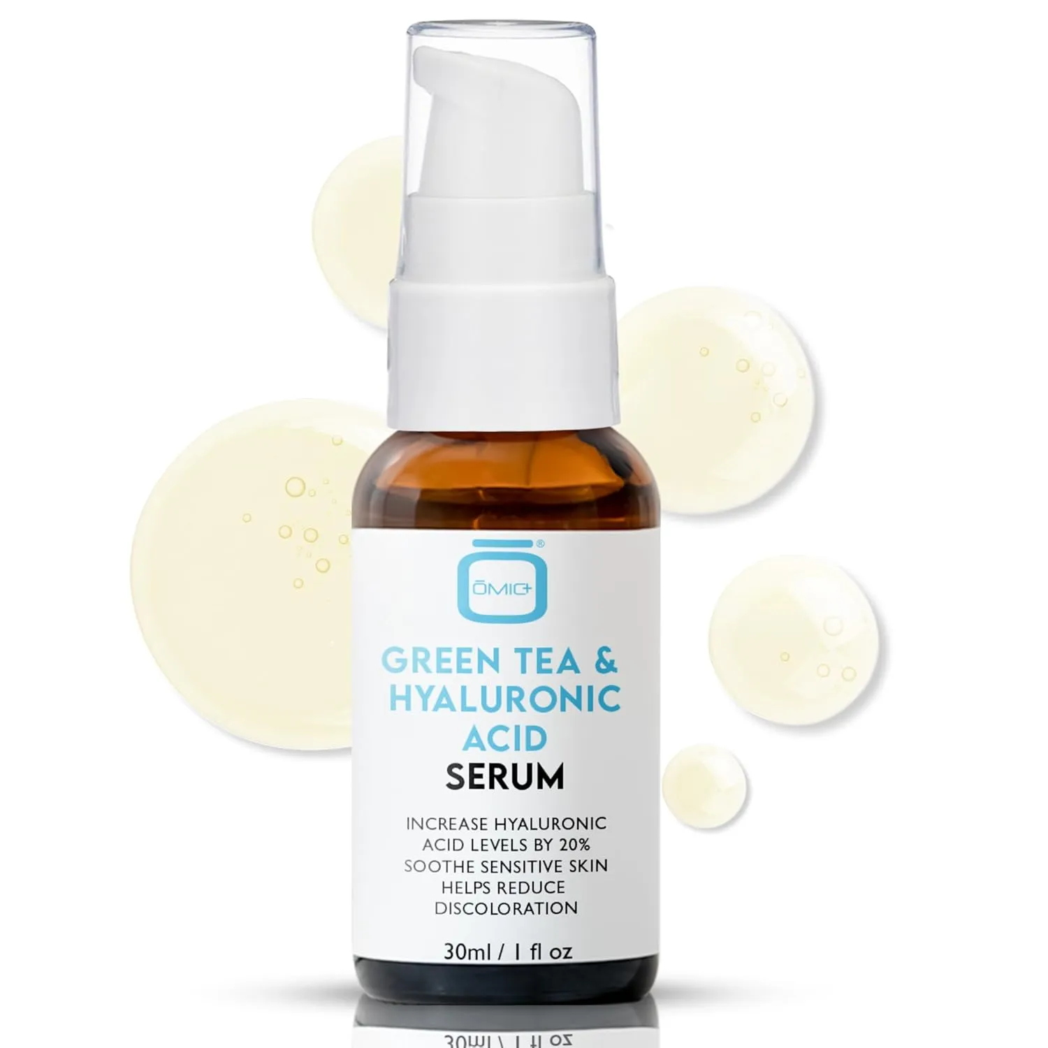 Omic, Green Tea & Hyaluronic Acid Serum for Face – 1 fl oz / 30 ml - Acne Spot Remover, Reduce Wrinkles, Helps to Hydrayein Skin, Anti-aging Serum