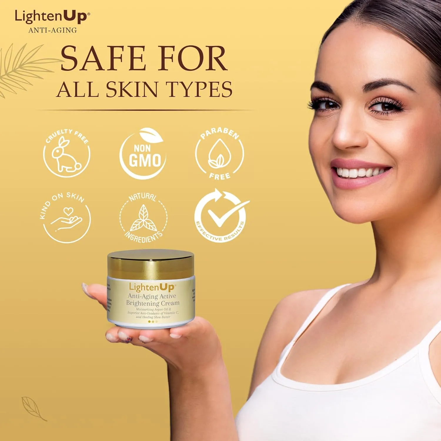 OMIC Lighten-Up Anti-Aging, Skin Brightening Cream - 4.4 fl oz / 100 ml - with Argan Oil and Shea Butter