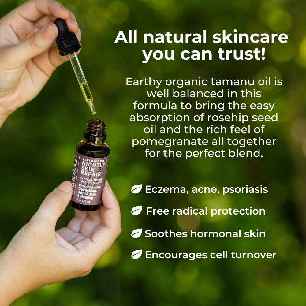 Ora's Amazing Herbal Advanced Nightly Repair, Tamanu Oil Blend, Vegan Face Serum, Retinol Free Anti-aging Face Oil, 1 oz