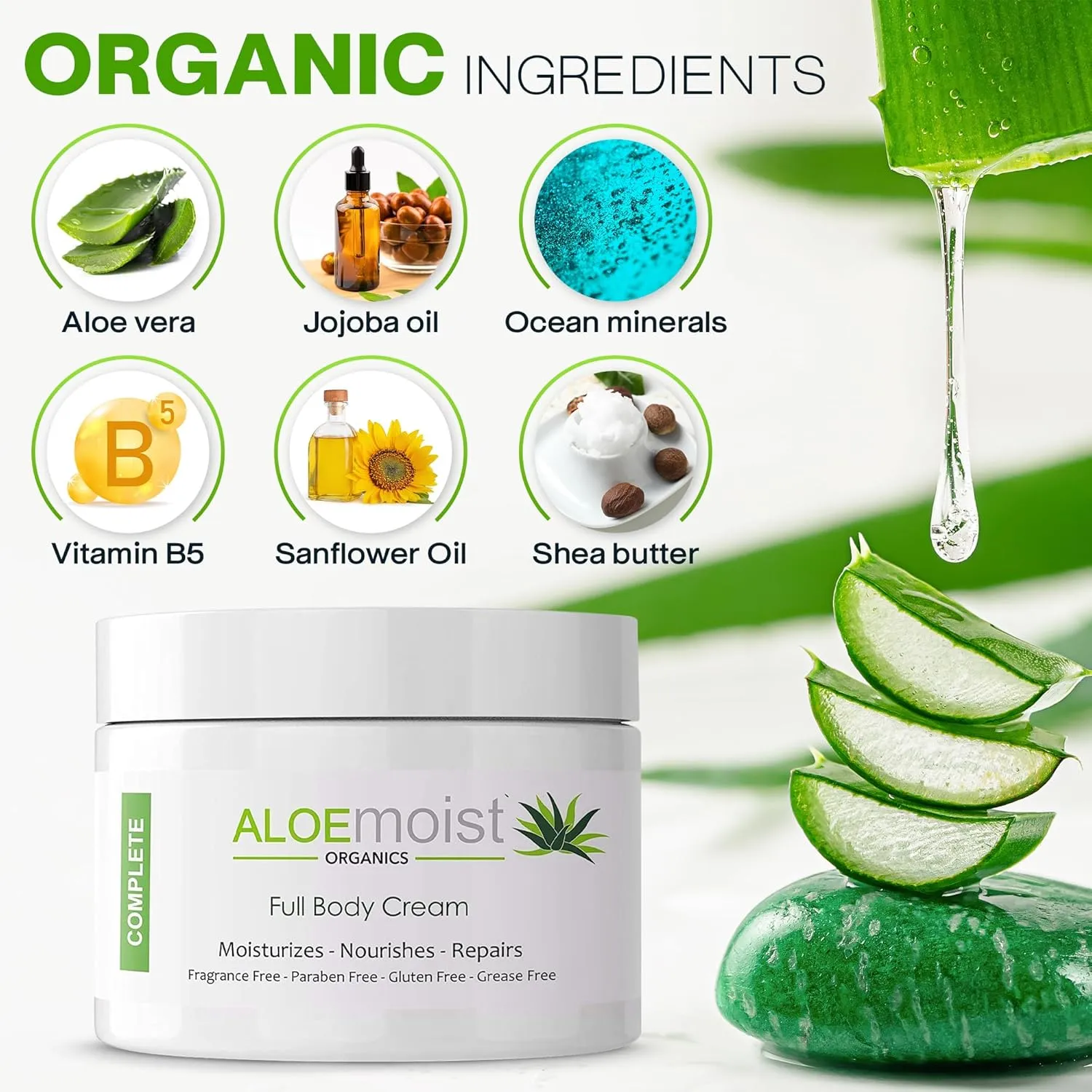Organic Aloe Vera Lotion - Face & Body Moisturizing Cream with Natural Aloe Vera, Vitamin E Oil, Vitamin C, Retinol Cream, Shea Butter – Anti Aging Face Moisturizer for Women, Dry Skin (8 oz - 2pk)