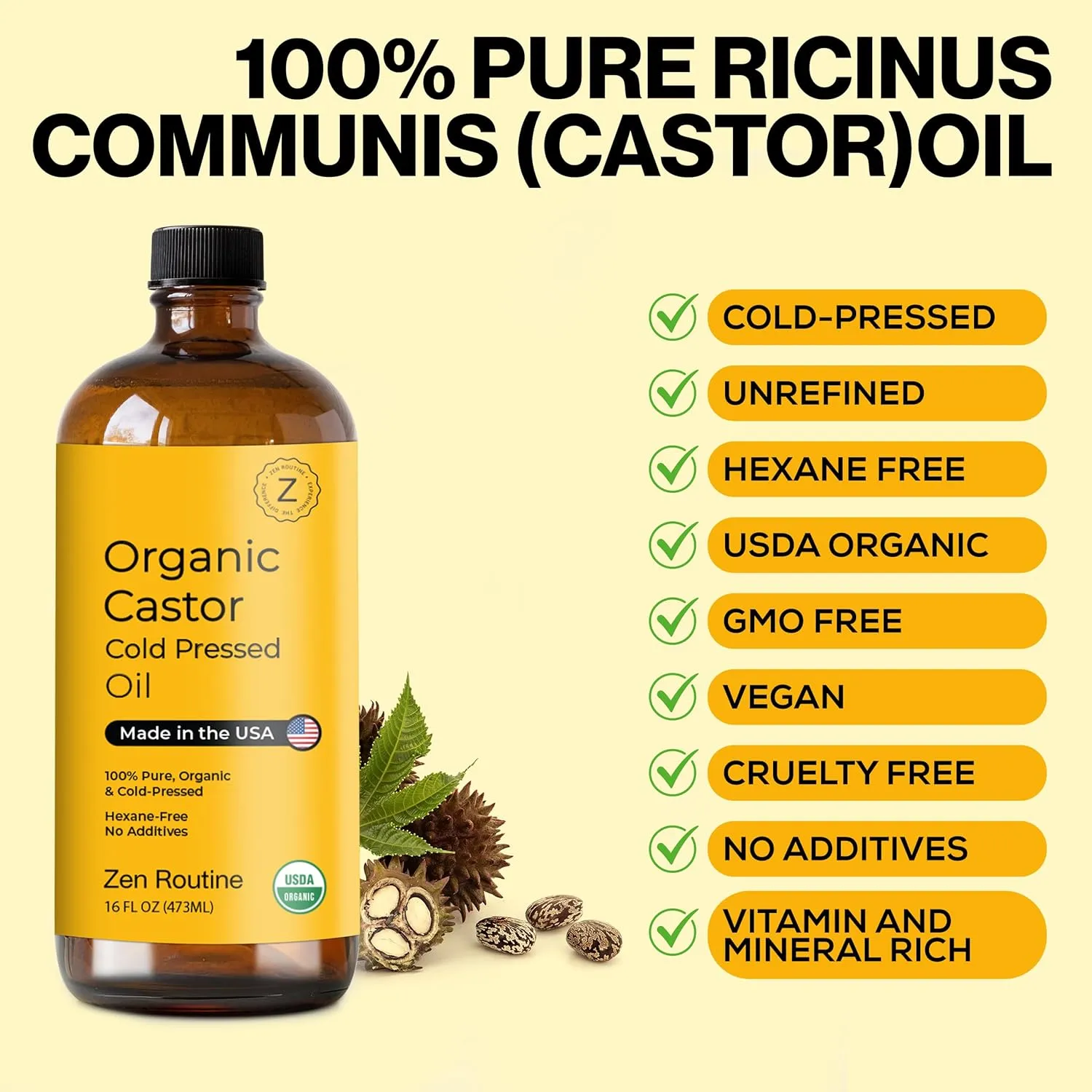 Organic Castor Oil - Castor Oil Organic Cold Pressed Unrefined Glass Bottle - 16fl Oz/437ml (Pack of 2) Pure Hair and Skin for Eyebrows and Body - Moisturizer and Hair Growth Support
