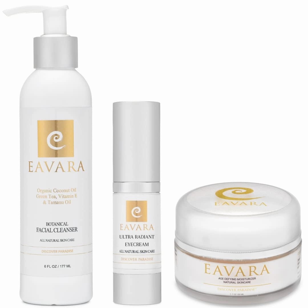 Organic Anti Aging Daily Moisturizer Cream, Natural Facial Cleanser and Anti Aging Eye Cream