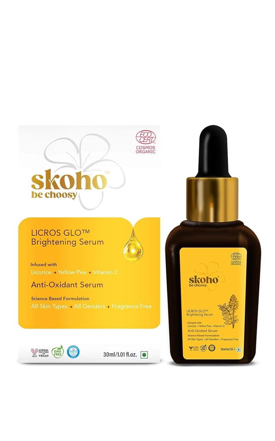 Organic Vitamin C Face Serum with 98.932% Naturality | Reduces dark spots & Hyper Pigmentation | Licorice, Natural Peptides, Vitamin C | 30ml, Natural