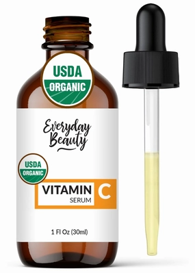 Organic Vitamin C Serum for Face - USDA Certified Facial Serum - Anti Aging For Fine Lines & Wrinkles - Potent Botanical Ingredients & Non GMO - 1 Fl Oz Glass Bottle & Dropper