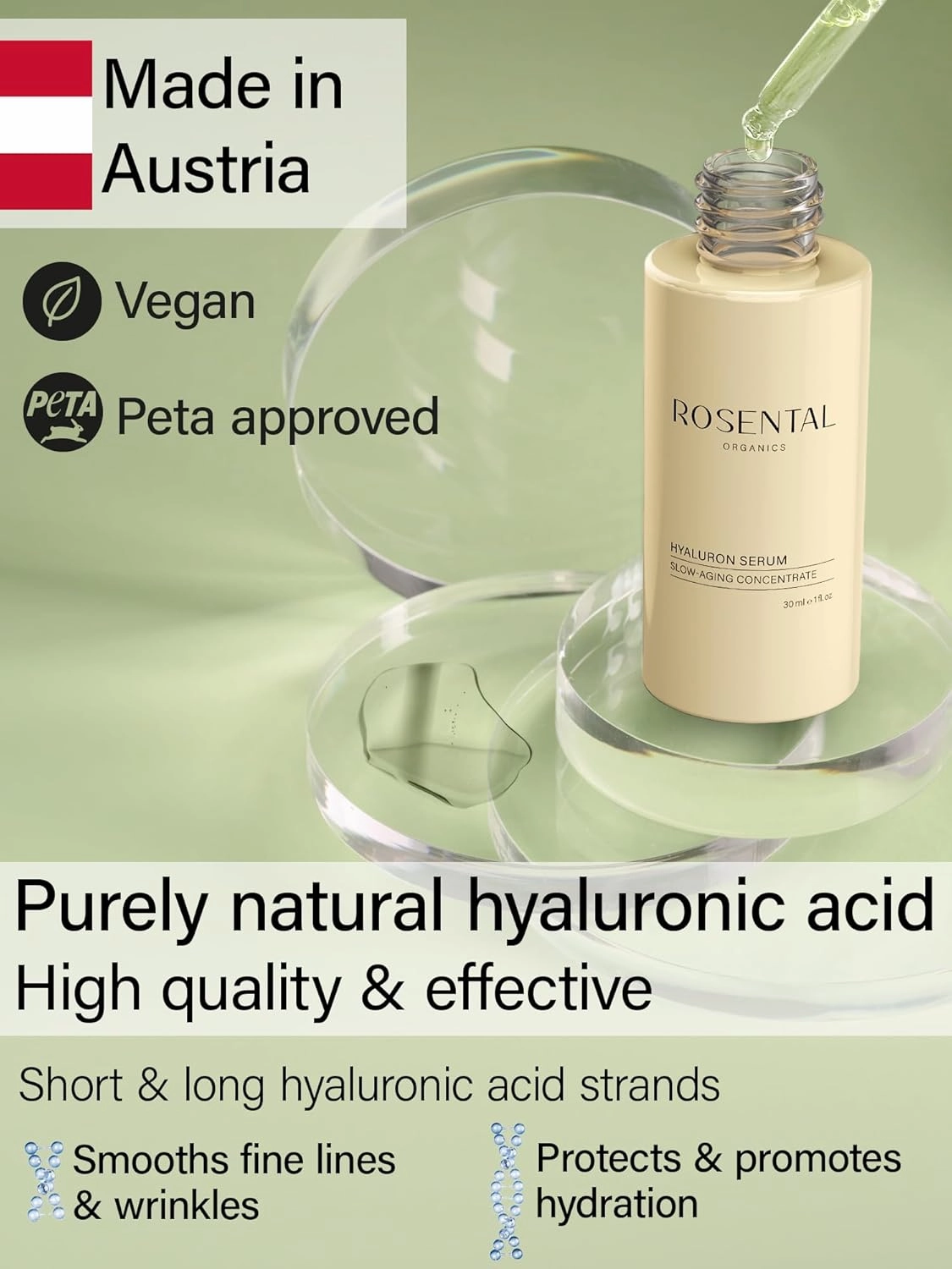 Organics Hyaluronic Serum - High Dose BIO Hyaluronic Acid - Facial Care - Moisturizer - Moisturizing Skin Care for the Face - Anti-Aging - Natural Cosmetics - Made in Germany (30ml)