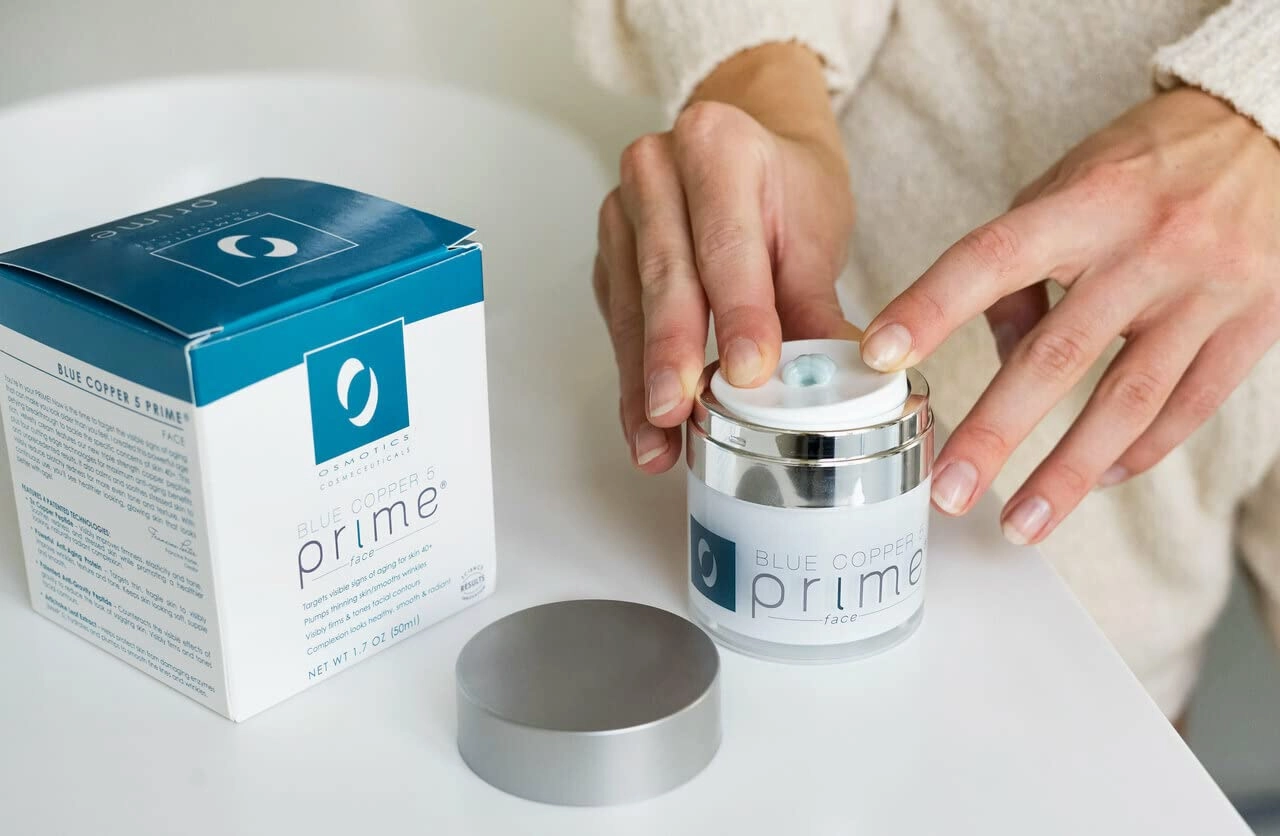 Osmotics Blue Copper 5 Improved Prime Face - New Advanced Formula Anti-Aging Face Cream for Men and Women - Clinically Proven for Wrinkles, Age Spots - Made in the USA (1oz - Pack of 1)