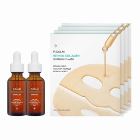 P.CALM Retinol & Collagen Duo Set – Ampoule 2EA   Masks 4EA for Pore Care, Firming, Hydration & Skin Revitalization