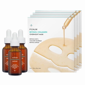 P.CALM Retinol & Collagen Duo Set – Ampoule 3EA   Masks 4EA for Pore Care, Firming, Hydration & Skin Revitalization