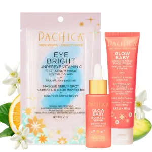 Pacifica Beauty | Glow Baby Vitamin C Trial   Value Kit | 3-Piece Skin Care Gift Set | Travel Friendly | Brightening Face Serum, Face Wash/Cleanser, Under Eye Patches | Glycolic Acid, AHA | Vegan