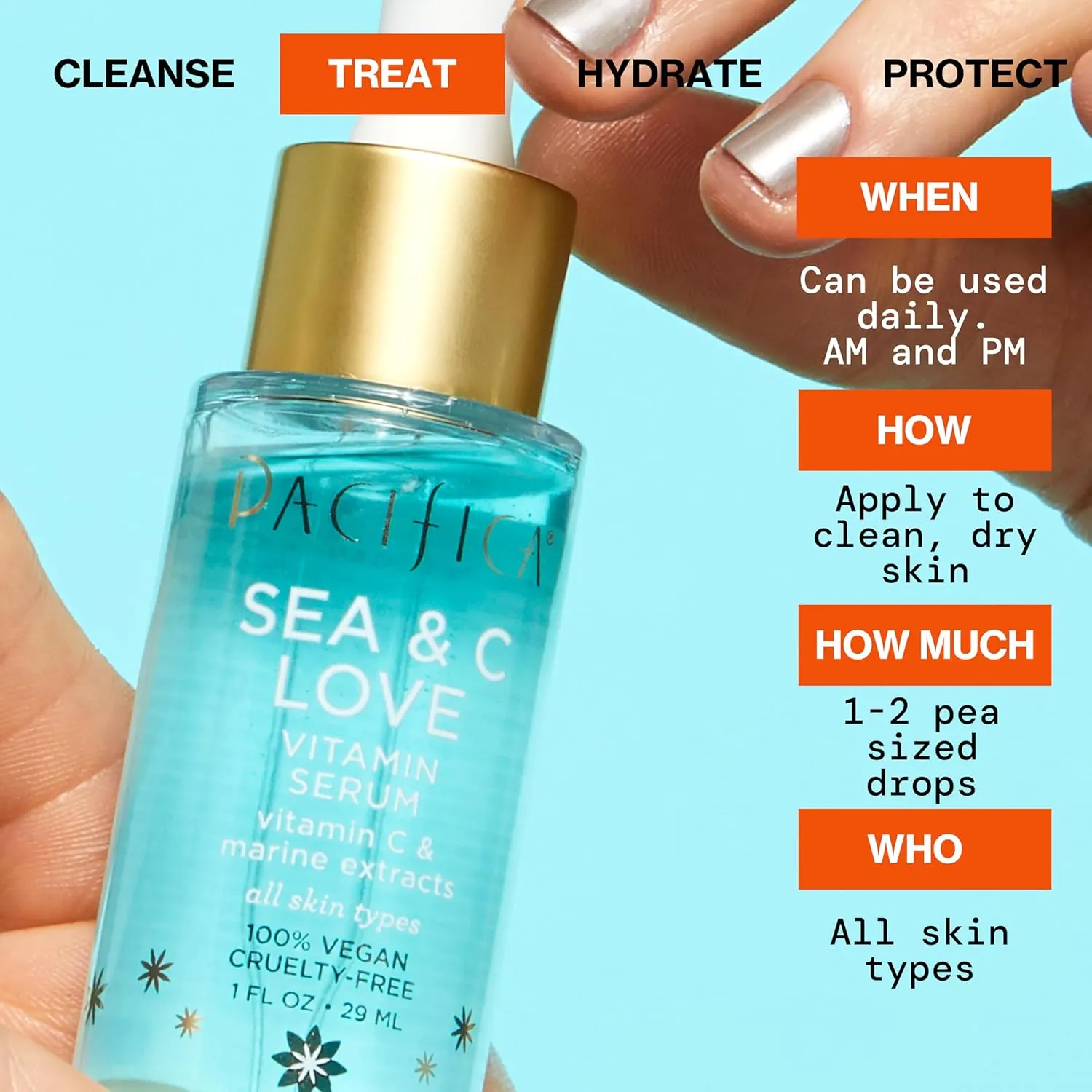 Pacifica Beauty Sea and C Love Vitamin C Serum, Skincare, Hyaluronic Acid, Green Tea, Marine Extracts, Blue Light Protection, Brightening, Lightweight, Face Care, Skin Care Serum, 1 fl oz (1 Count)