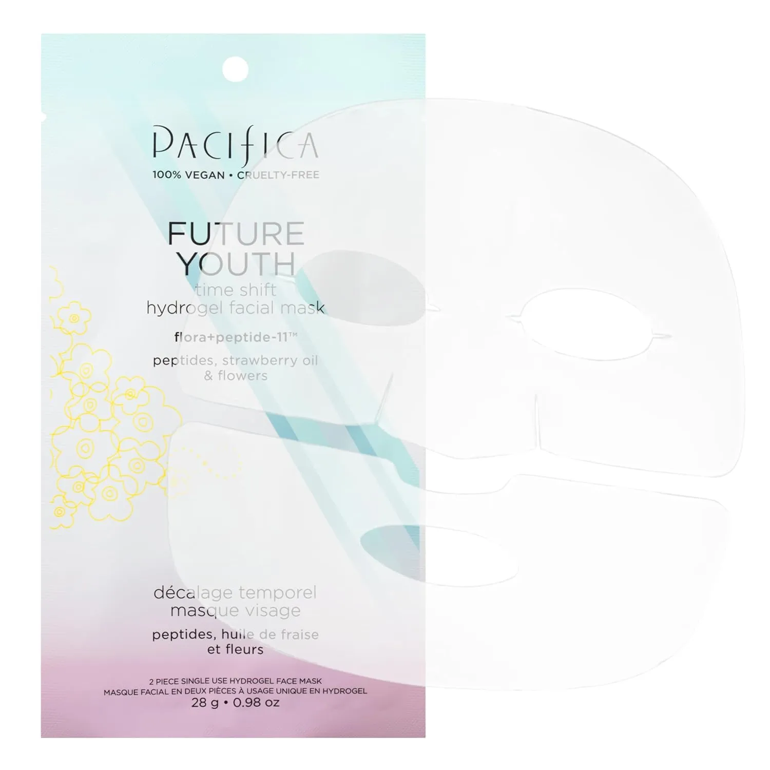 Pacifica Future Youth Time Shift Hydrogel Facial Mask - 6-PACK - Multi-Peptide Anti-Aging Sheet Mask for Firming & Plumping, Ultra-Hydrating Serum-Infused Mask for Face & Neck, 100% Vegan