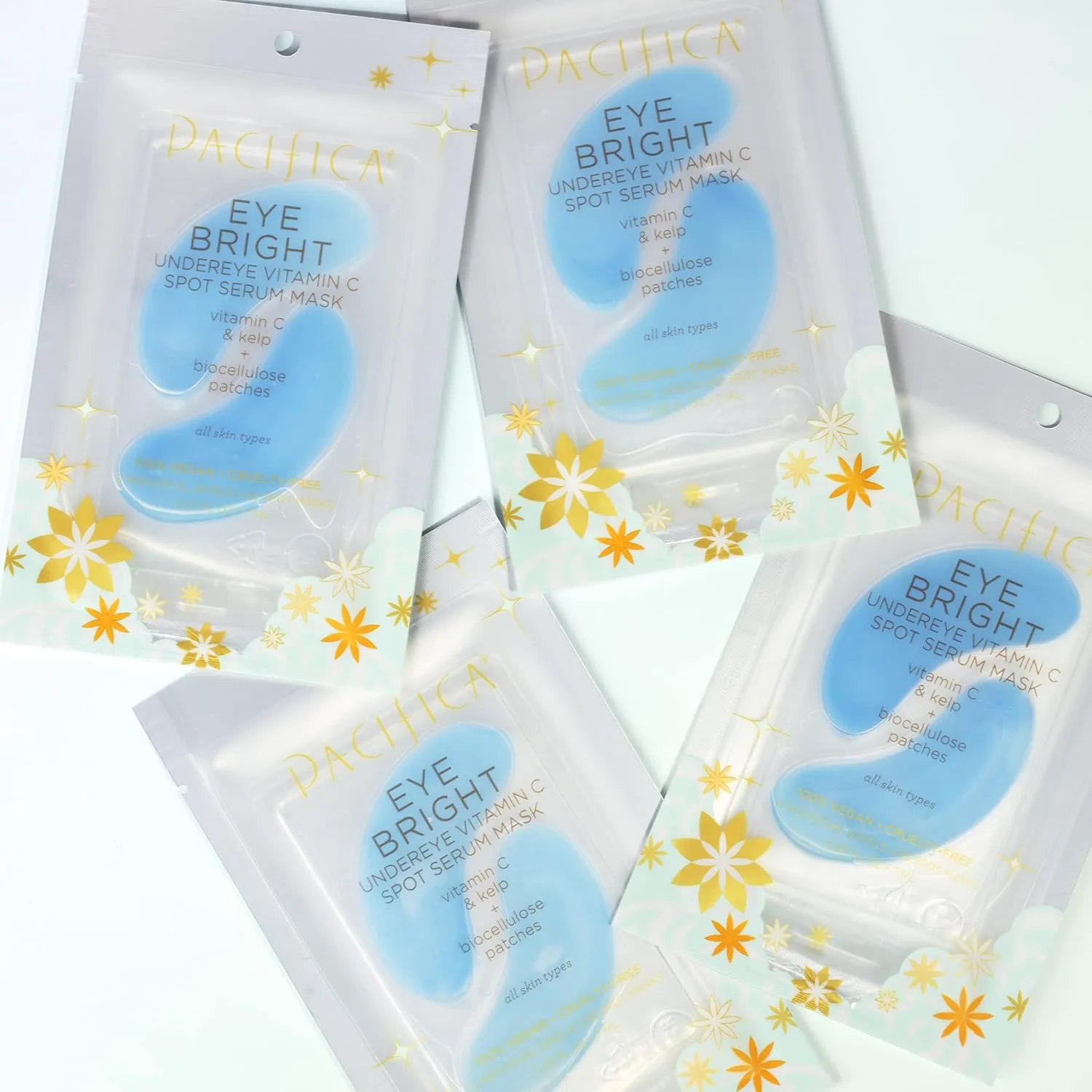 Pacifica Undereye Spot Serum Mask – Bright Eye Vitamin C Mask for Dark Circles & Hydration, Brightening Under Eye Treatment, Vegan & Cruelty-Free, 4 Pack