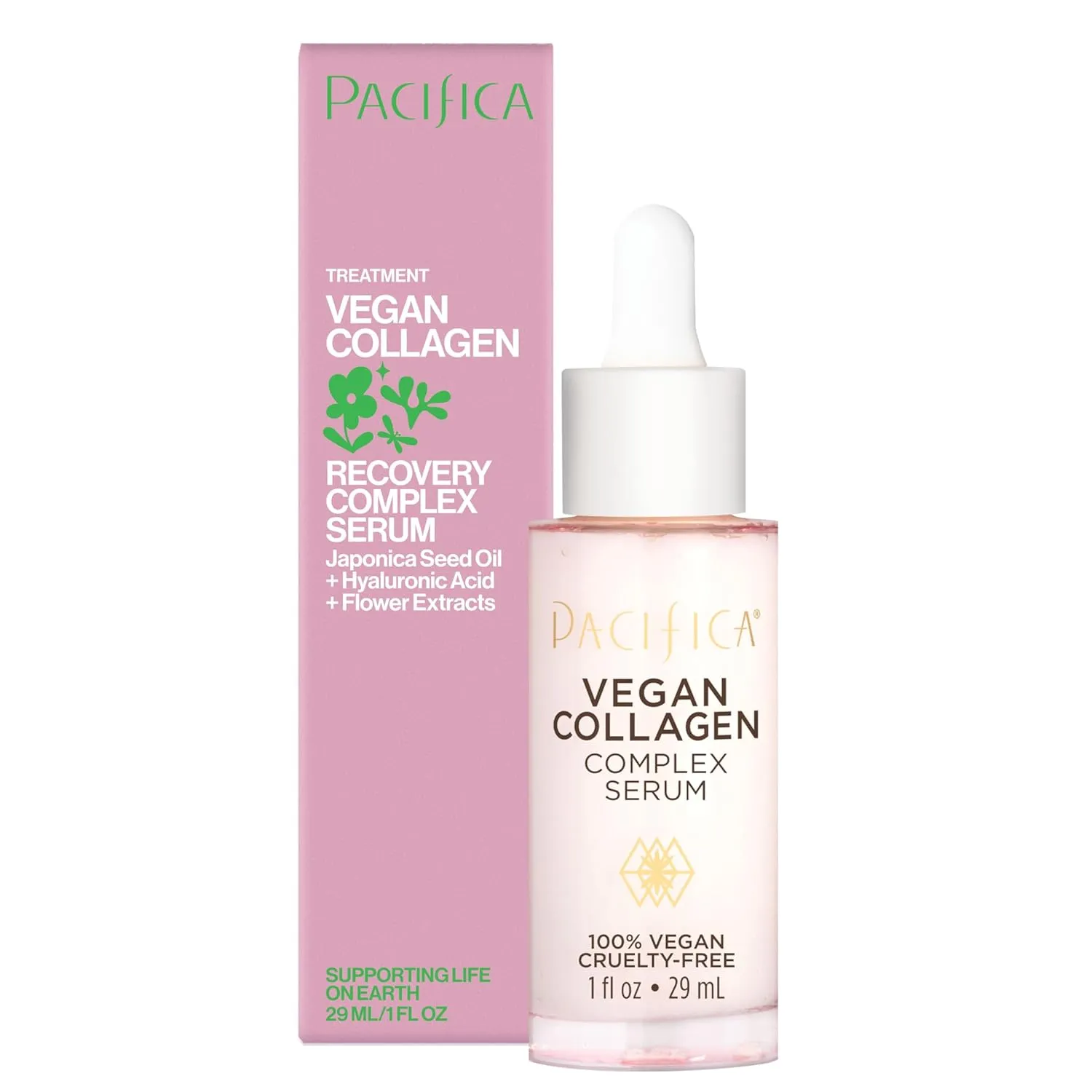 Pacifica Vegan Collagen Complex Face Serum Anti Aging Hydrating Serum w/Hyaluronic Acid for Plumping & Firming Collagen Boosting Facial Serum for Fine Lines & Wrinkles Clean Dermatologist Tested
