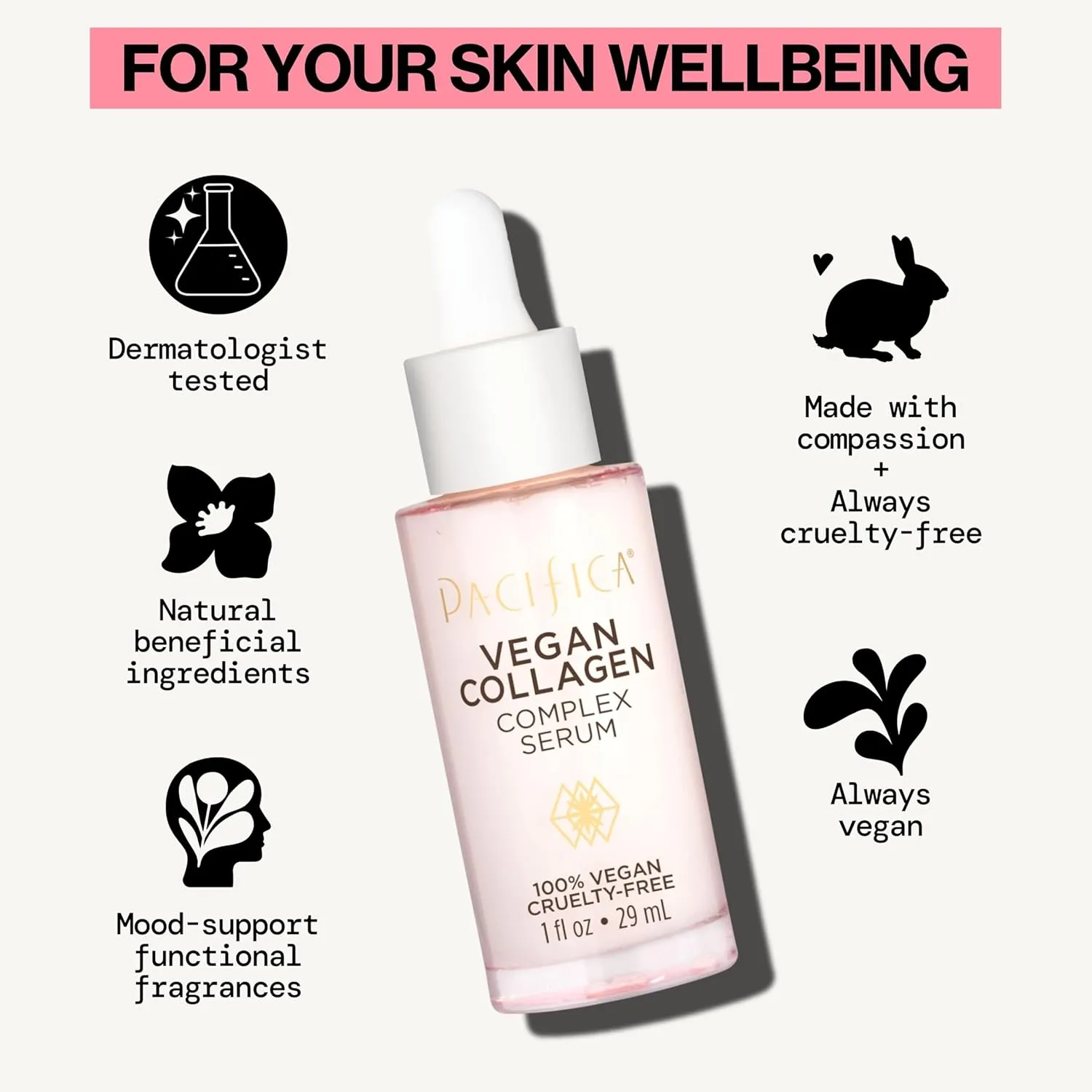 Pacifica Vegan Collagen Complex Face Serum Anti Aging Hydrating Serum w/Hyaluronic Acid for Plumping & Firming Collagen Boosting Facial Serum for Fine Lines & Wrinkles Clean Dermatologist Tested