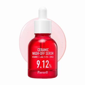 Parnell AHA 9.12% Omija Ceramic Wash-Off Serum 1.01 fl.oz | Exfoliating & Blackhead Removal Serum with Vitamin C for Smooth, Radiant Skin | Korean Skin Care