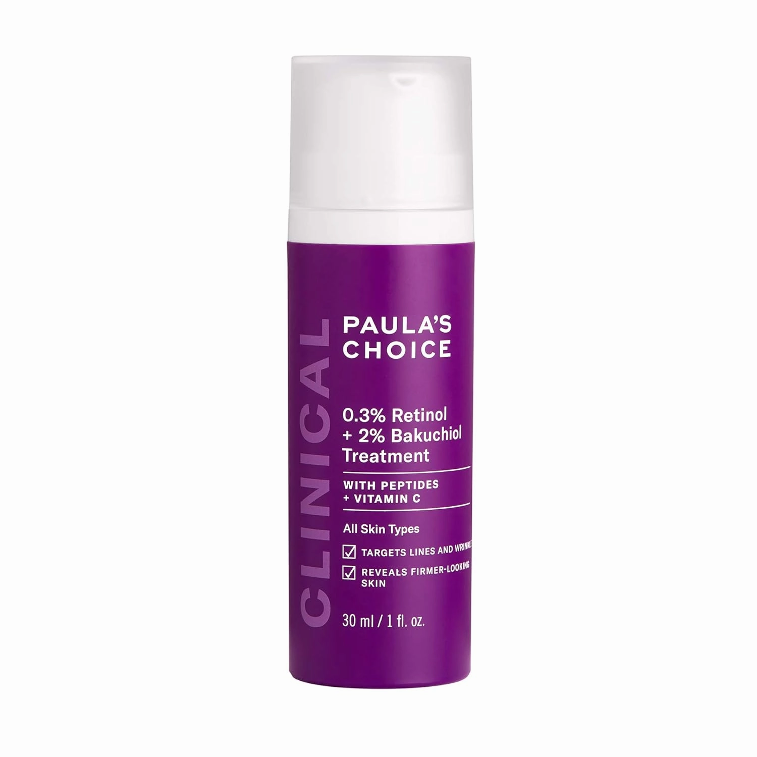 Paula's Choice CLINICAL 0.3% Retinol   2% Bakuchiol Treatment, Anti-Aging Serum for Deep Wrinkles & Fine Lines, Fragrance-Free & Paraben-Free, 1 Ounce