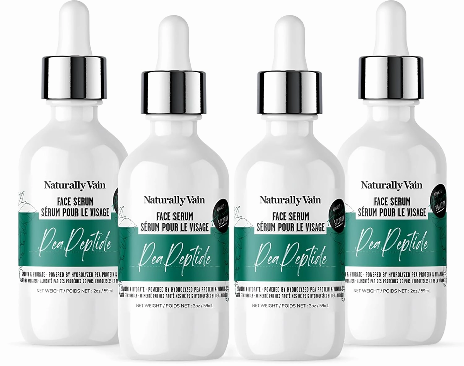 Pea Peptide Face Serum for Younger & Glowing Skin, Anti-Wrinkle Face Lift Serum with Blend of Advanced Peptides & Antioxidants, Refine Skin & Smooth Fine Lines, 2oz (4-Pack)