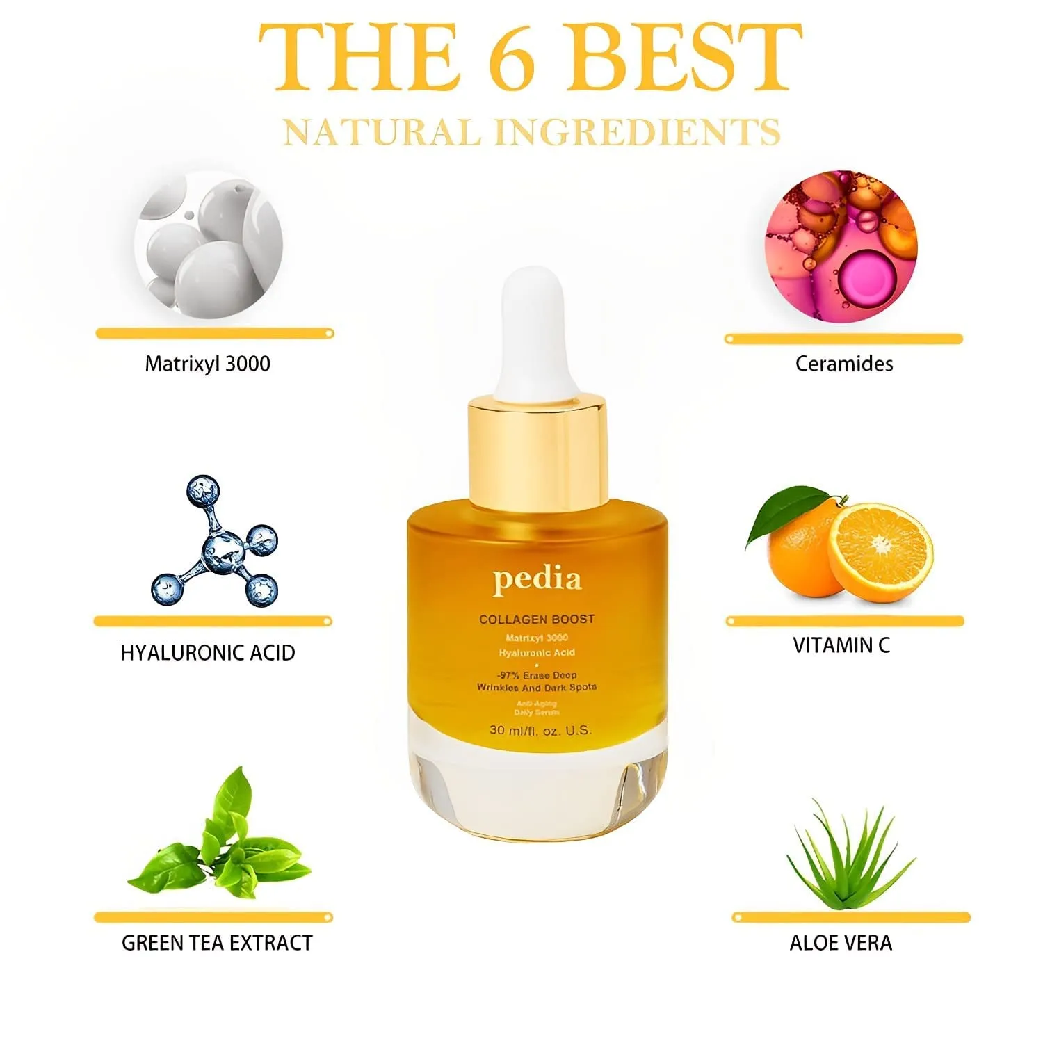 Pedia Advanced Collagen Boost Anti Aging Serum, Collagen Boost Anti Aging Serum, Hyaluronic Acid Serum for Face Pure Anti Aging Skin Moisturizer (5pcs)